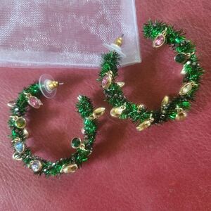 Christmas Wreath Green and Gold Hoop Earrings